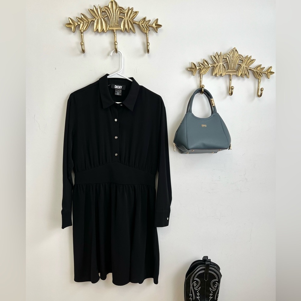 🆕NWT DKNY Black Dress with Gold Buttons S/M ptp 20”